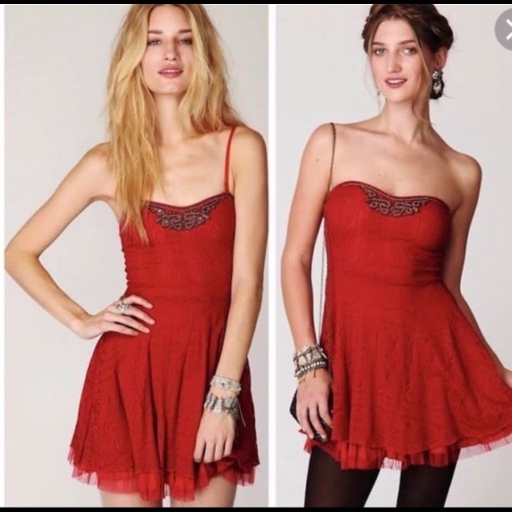 Free People Vintage Y2K red lace beaded Dress